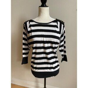 Micahel Kors women black white striped sweater sz small gold chain detail